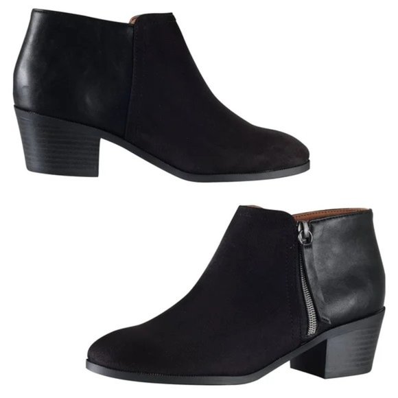 Soda Shoes - Black Side Zip Two Tone Ankle Boots